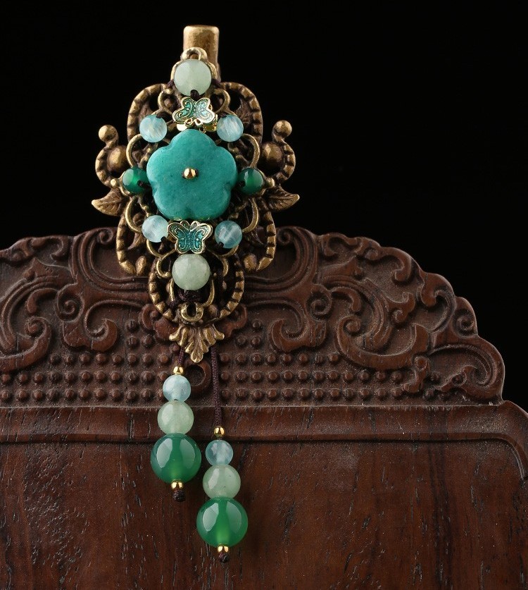 復(fù)古風(fēng)流蘇小發(fā)夾，古典碧綠發(fā)夾頭飾