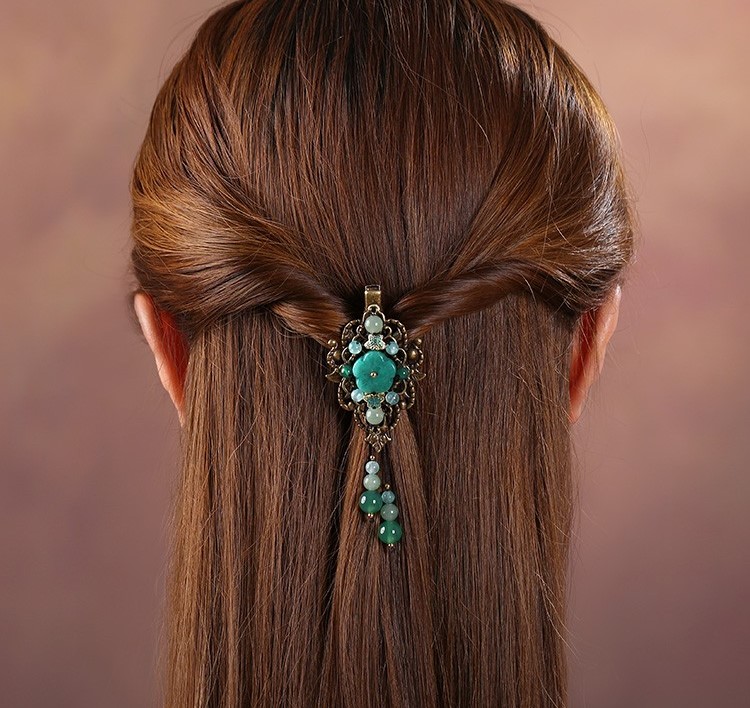 復(fù)古風(fēng)流蘇小發(fā)夾，古典碧綠發(fā)夾頭飾