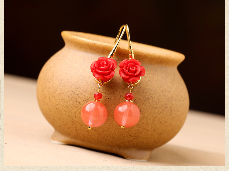 鮮紅玫瑰花耳環(huán)，精致古風(fēng)氣質(zhì)甜美耳環(huán)首飾