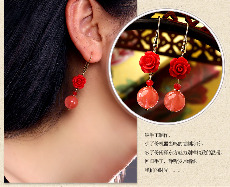 鮮紅玫瑰花耳環(huán)，精致古風(fēng)氣質(zhì)甜美耳環(huán)首飾