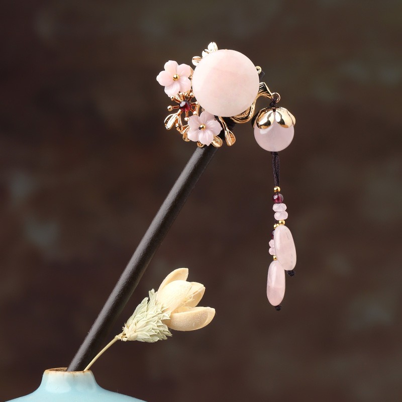 櫻戀粉雪發(fā)簪，氣質(zhì)小清新粉水晶簪子頭飾