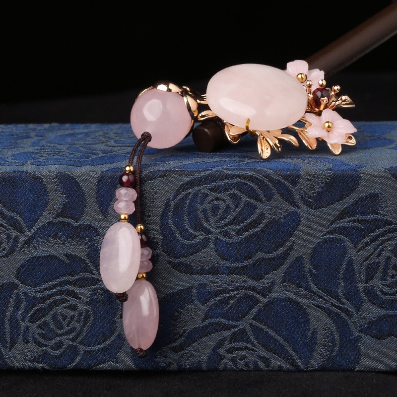 櫻戀粉雪發(fā)簪，氣質(zhì)小清新粉水晶簪子頭飾