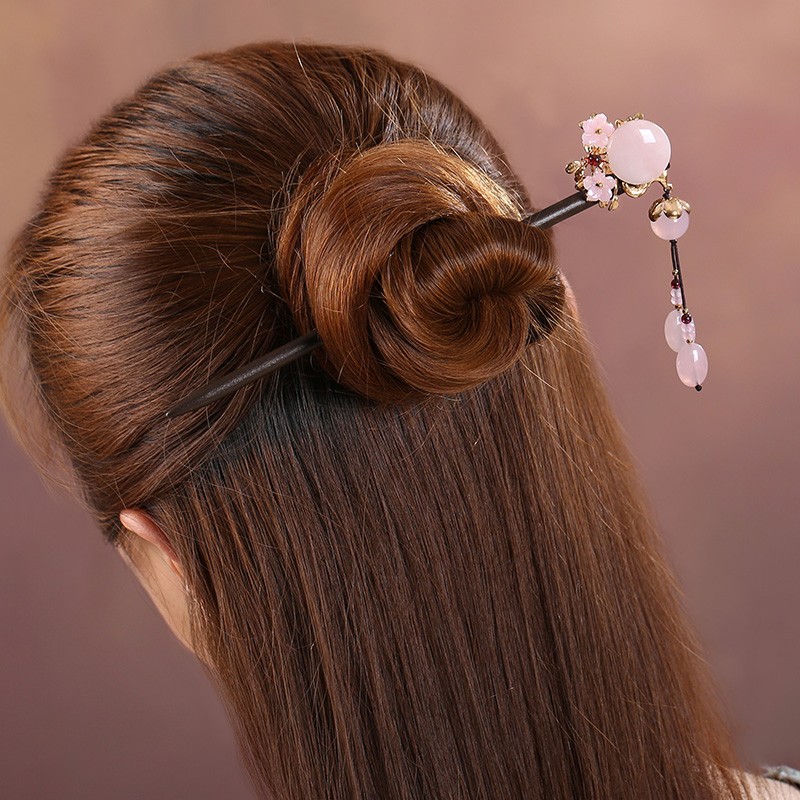 櫻戀粉雪發(fā)簪，氣質(zhì)小清新粉水晶簪子頭飾