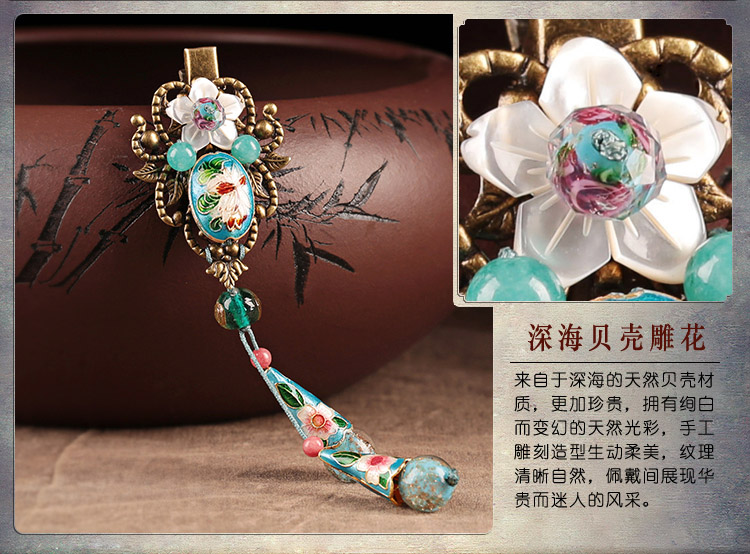 清悠靜雅幻香仙發(fā)夾，古典景泰藍(lán)發(fā)飾頭飾