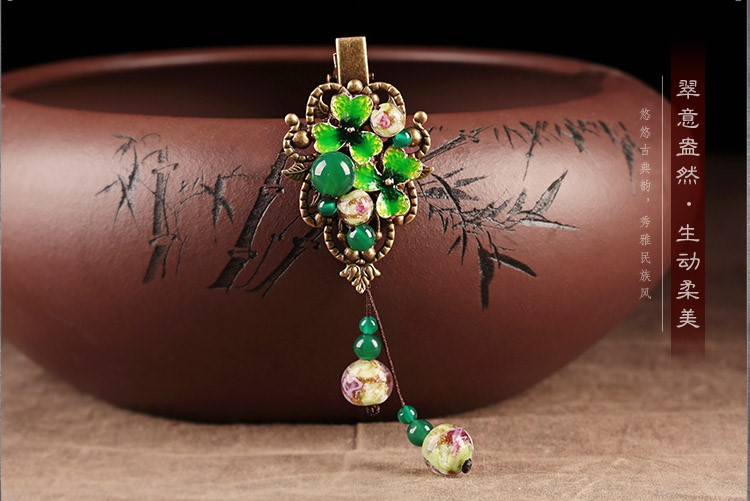 清新翠嫣發(fā)夾，古風(fēng)簡約發(fā)飾頭飾