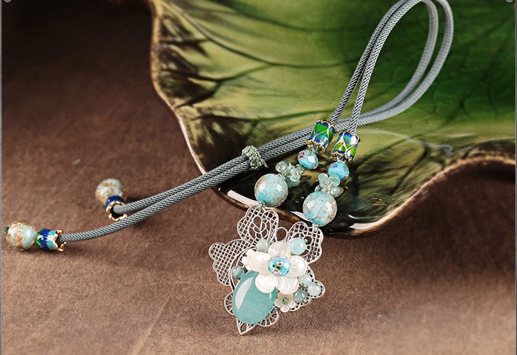 小清新文藝短款項鏈，藍色琉璃鎖骨鏈首飾