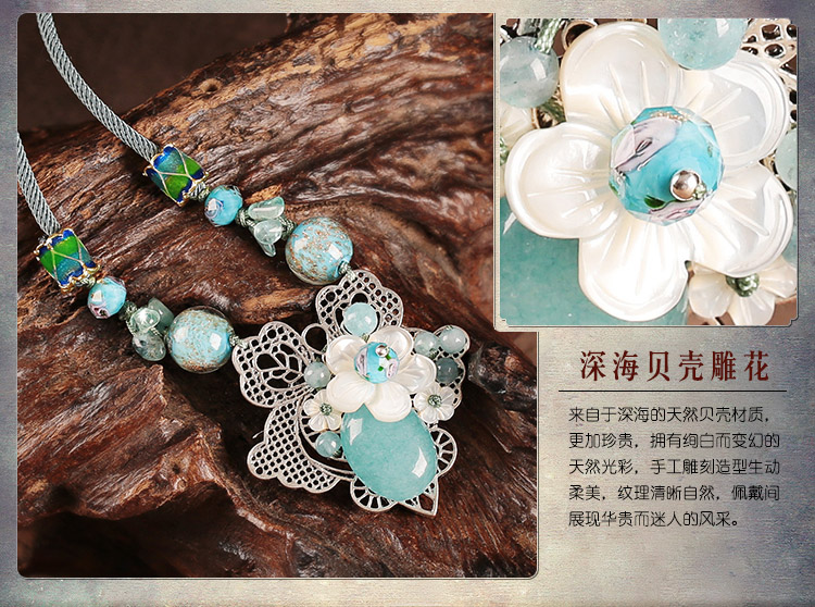 小清新文藝短款項鏈，藍色琉璃鎖骨鏈首飾