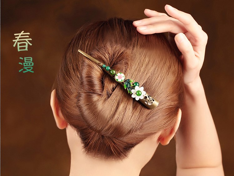 春意盎然發(fā)夾，古典盤發(fā)大發(fā)夾頭飾