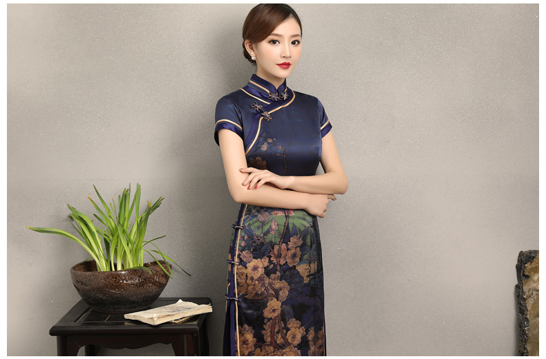 嫻云真絲旗袍，氣質(zhì)印花雅致旗袍裙