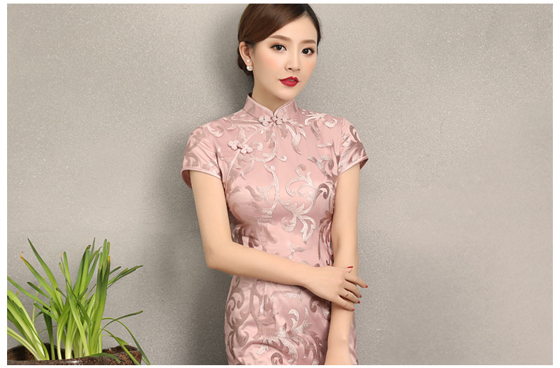 粉蕓蕾絲繡花旗袍，清新淡雅時(shí)尚旗袍裙