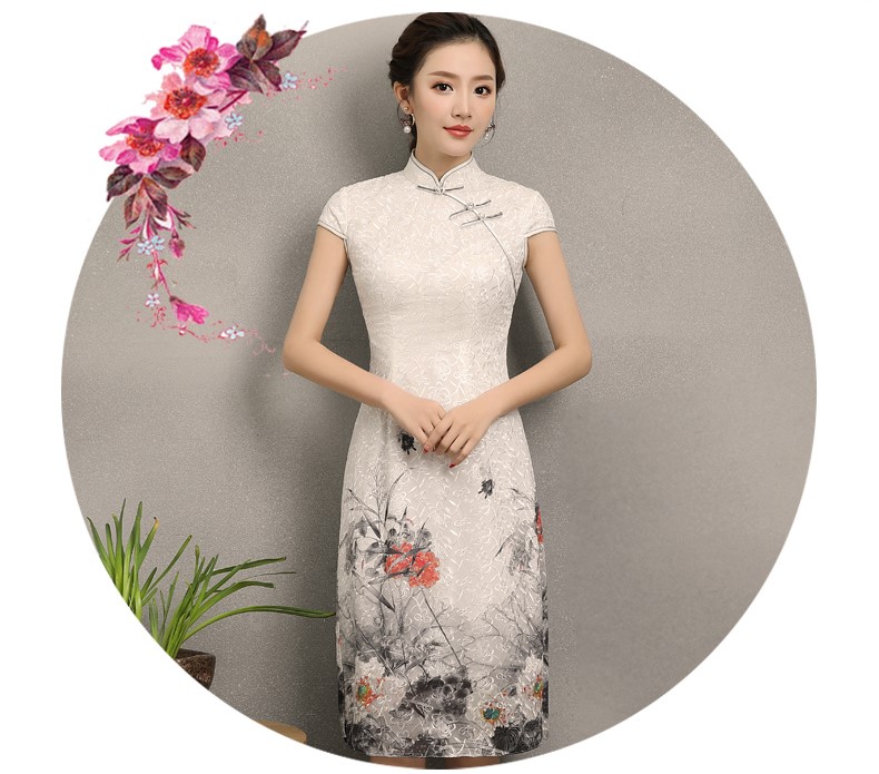 淡雅花容旗袍，復(fù)古時(shí)尚旗袍裙