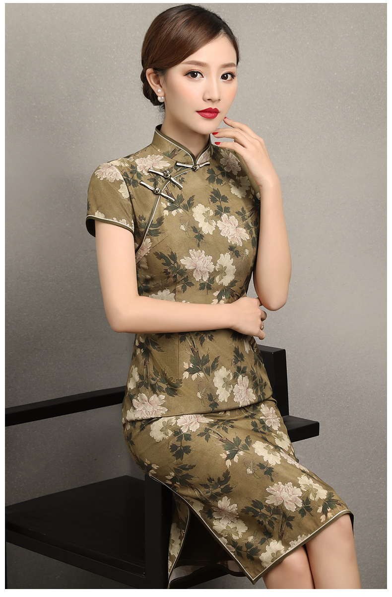 古韻美人旗袍，復(fù)古花香修身旗袍裙