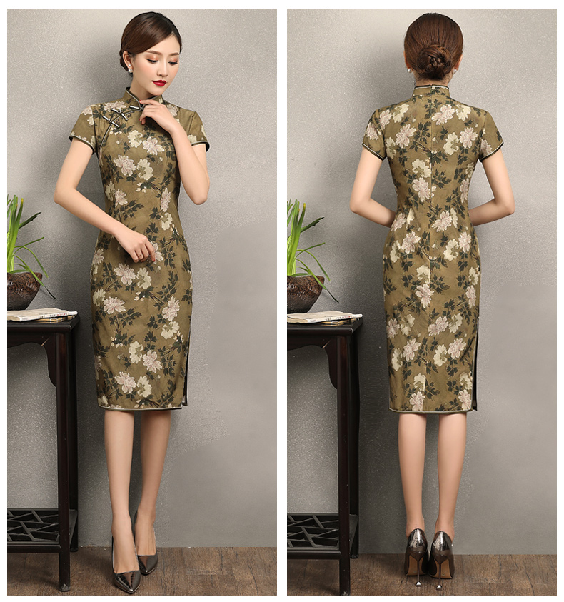 古韻美人旗袍，復(fù)古花香修身旗袍裙