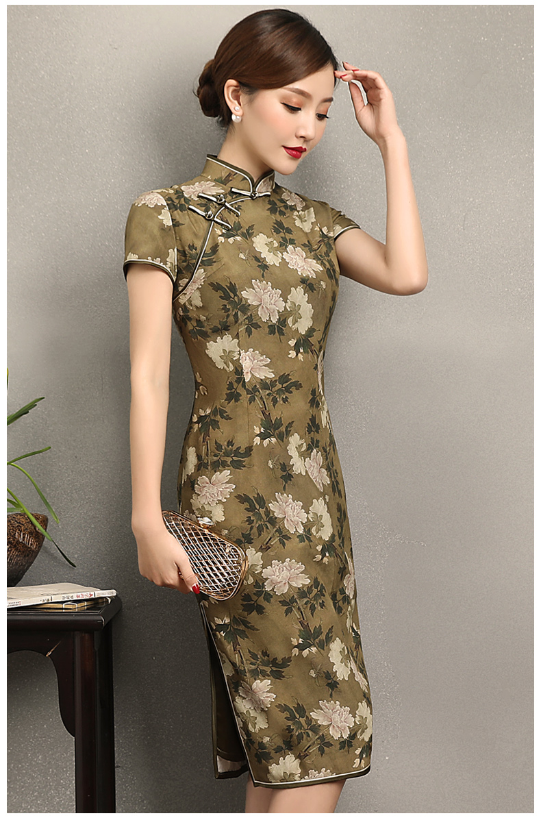 古韻美人旗袍，復(fù)古花香修身旗袍裙