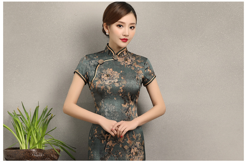 家佳樂文學花牡丹旗袍，復古典雅修身旗袍裙