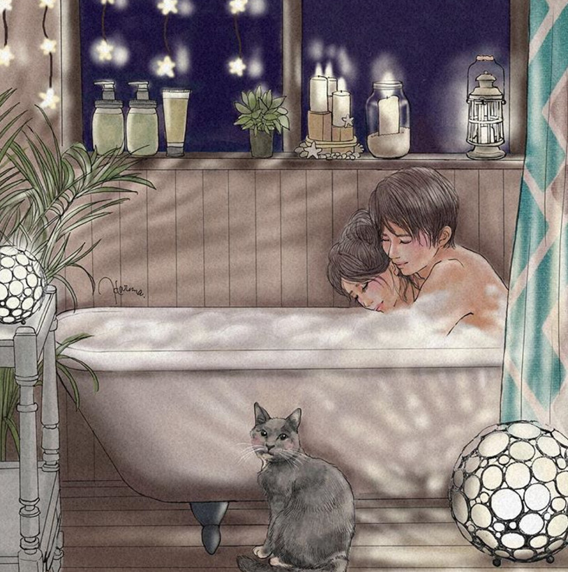 一組情侶情趣插畫，充滿誘惑的手繪插畫