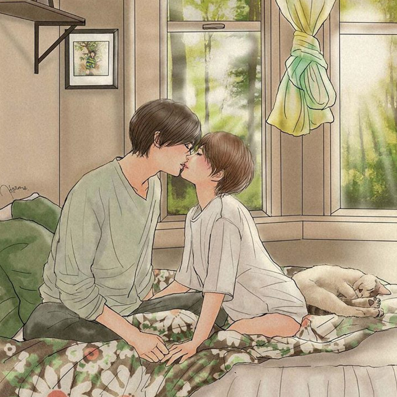 一組情侶情趣插畫，充滿誘惑的手繪插畫