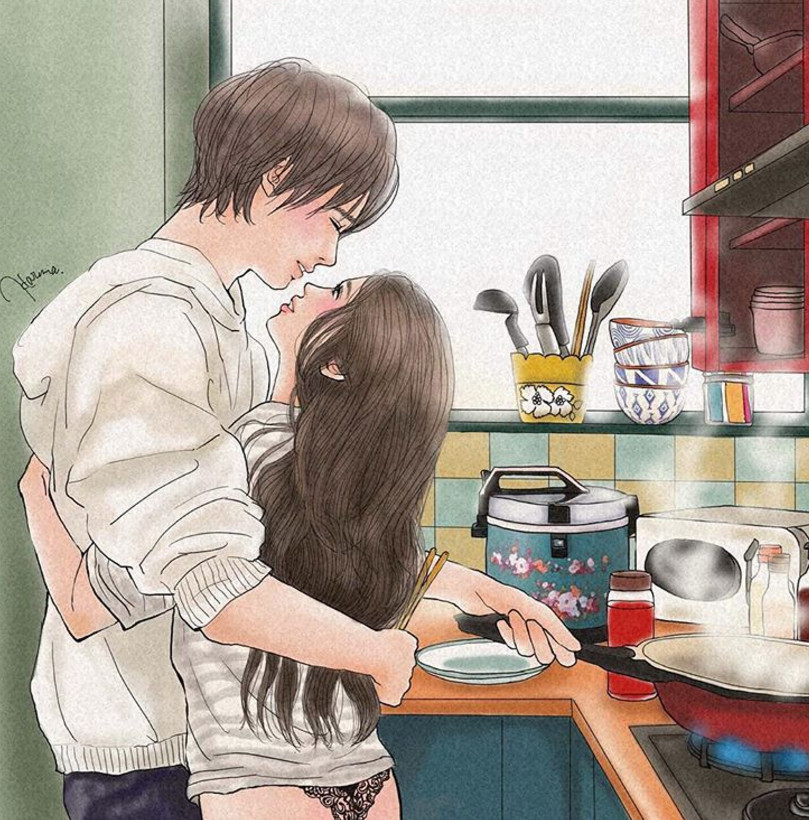 一組情侶情趣插畫，充滿誘惑的手繪插畫