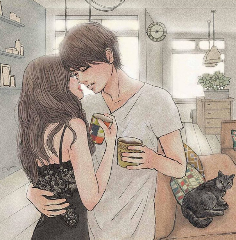 一組情侶情趣插畫，充滿誘惑的手繪插畫