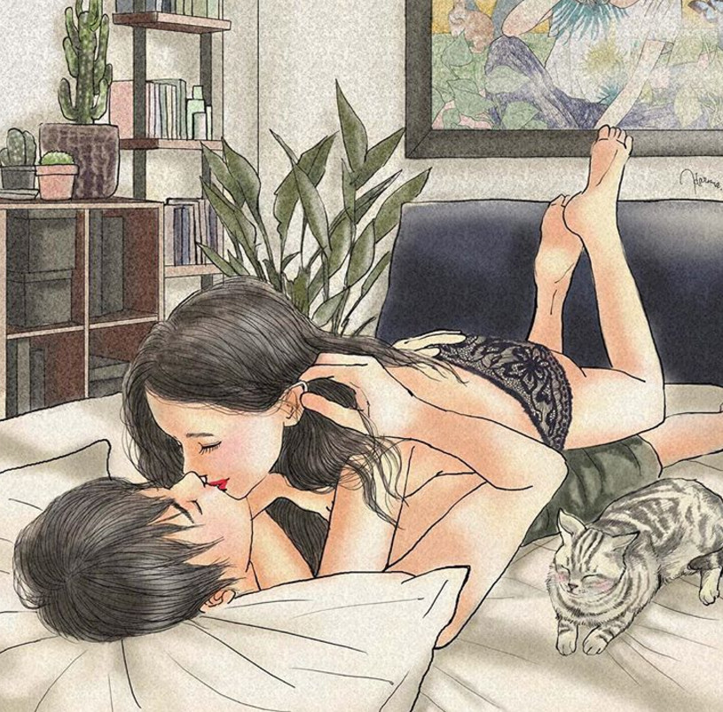 一組情侶情趣插畫，充滿誘惑的手繪插畫