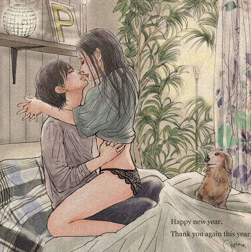 一組情侶情趣插畫，充滿誘惑的手繪插畫