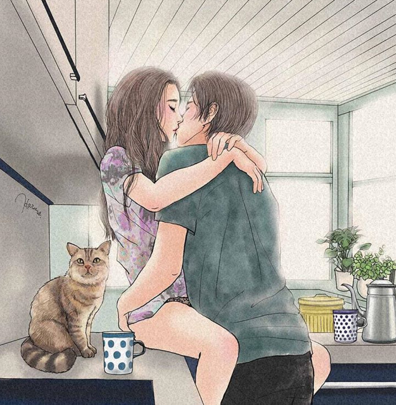 一組情侶情趣插畫，充滿誘惑的手繪插畫