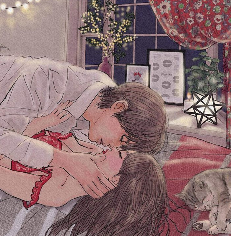 一組情侶情趣插畫，充滿誘惑的手繪插畫