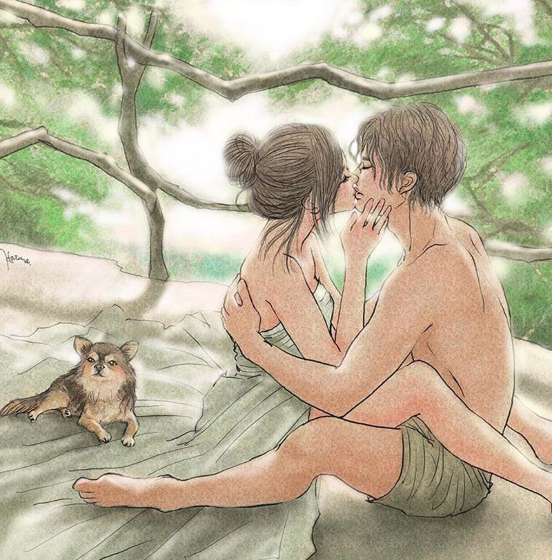 一組情侶情趣插畫，充滿誘惑的手繪插畫