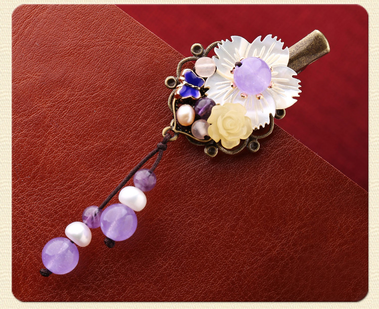 淡紫彩玉超仙發(fā)夾，古風(fēng)貝殼花朵頭飾
