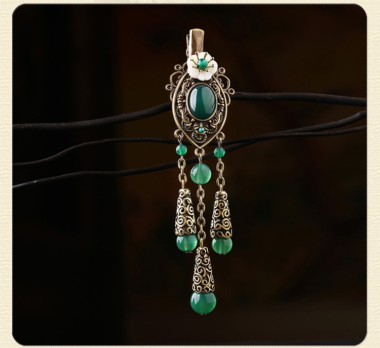 古風(fēng)古典流蘇發(fā)夾，翠綠民族風(fēng)頭飾