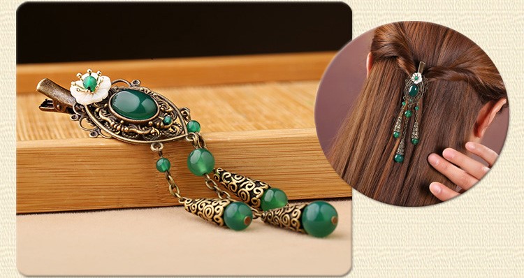 古風(fēng)古典流蘇發(fā)夾，翠綠民族風(fēng)頭飾