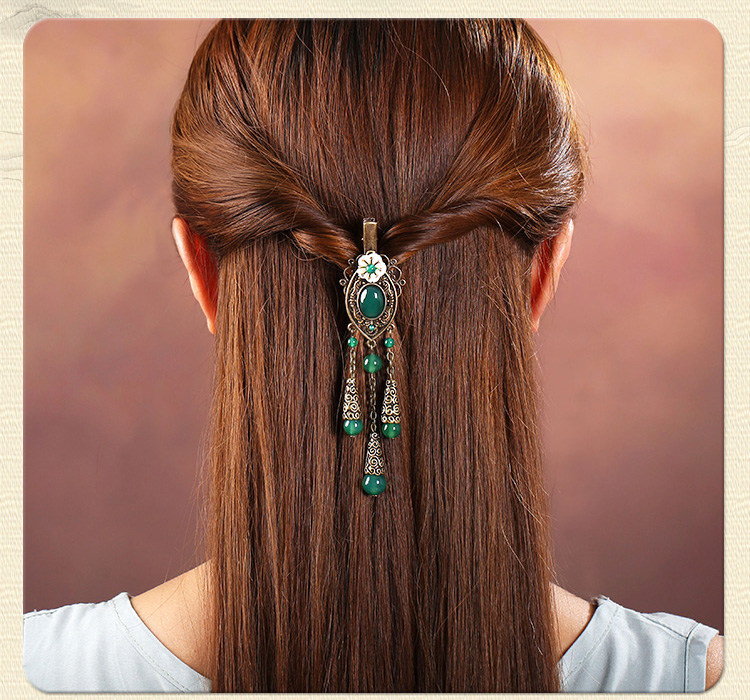 古風(fēng)古典流蘇發(fā)夾，翠綠民族風(fēng)頭飾