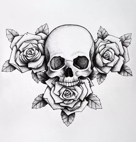 一組手繪骷髏頭插畫，猶如帶刺的玫瑰！