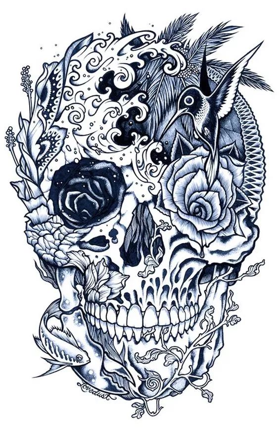 一組手繪骷髏頭插畫，猶如帶刺的玫瑰！