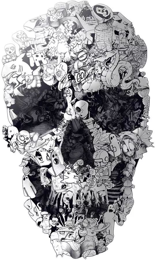 一組手繪骷髏頭插畫，猶如帶刺的玫瑰！