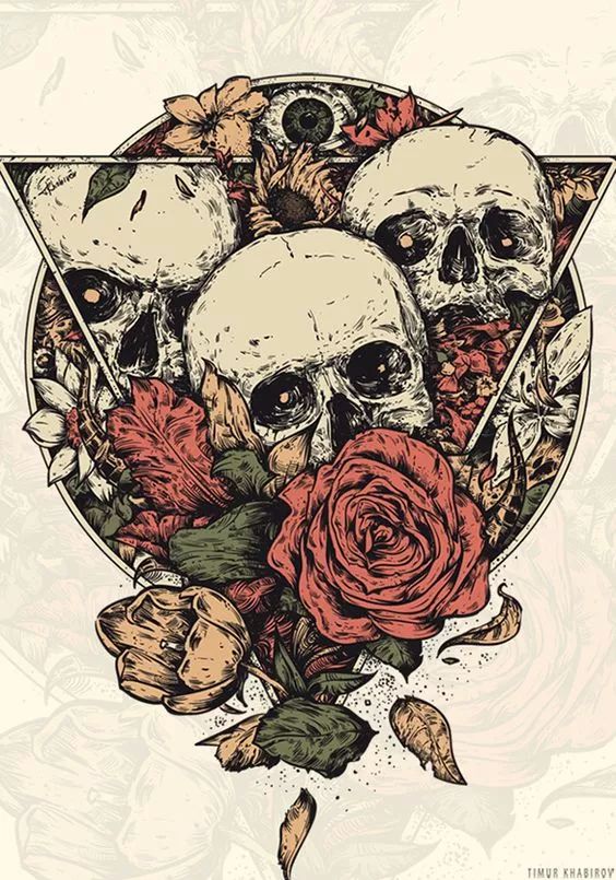 一組手繪骷髏頭插畫，猶如帶刺的玫瑰！