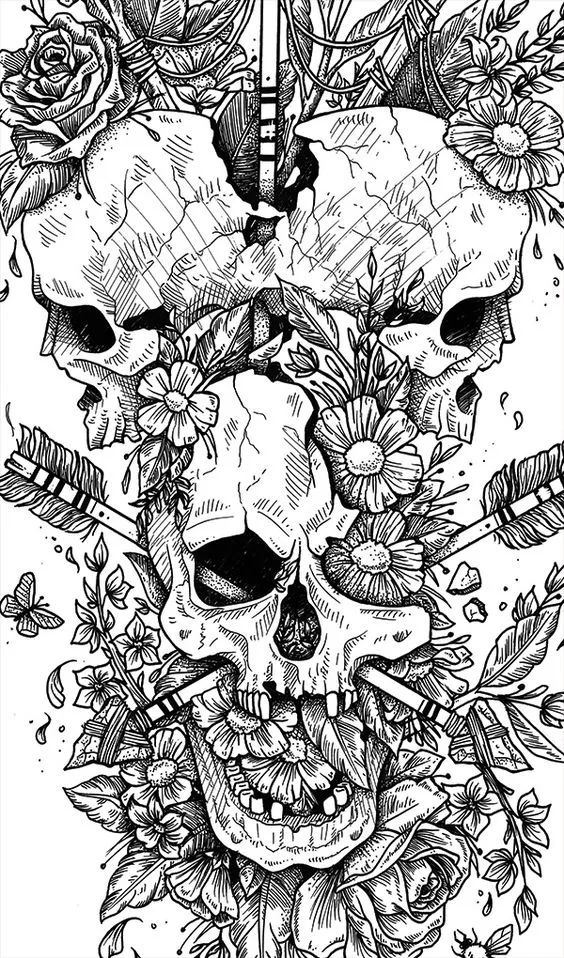 一組手繪骷髏頭插畫，猶如帶刺的玫瑰！