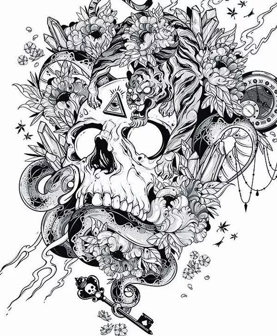 一組手繪骷髏頭插畫(huà)，猶如帶刺的玫瑰！