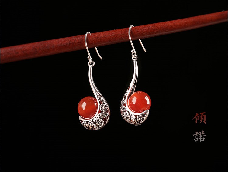 傾若典雅氣質(zhì)耳環(huán)，簡約古風(fēng)紅色首飾