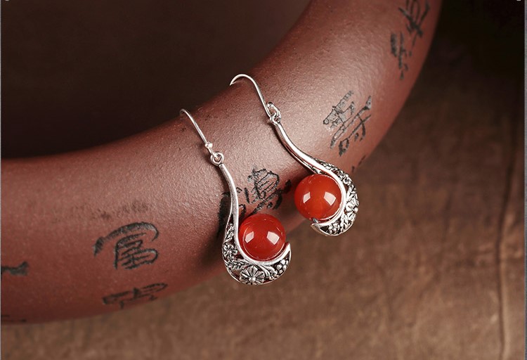 傾若典雅氣質(zhì)耳環(huán)，簡約古風(fēng)紅色首飾