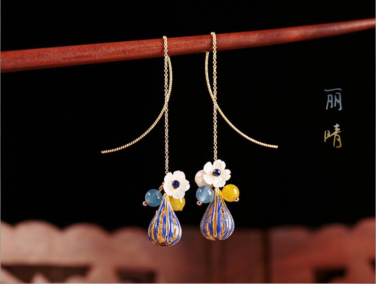 麗晴優(yōu)雅氣質(zhì)耳線耳環(huán)，古風(fēng)小清新首飾