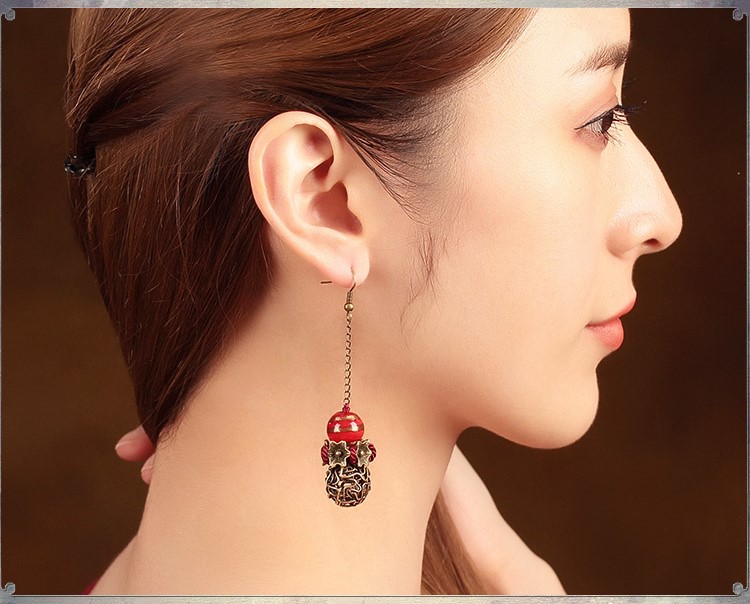 艷塵復(fù)古家佳樂文學(xué)氣質(zhì)耳環(huán)，古風(fēng)紅色琉璃首飾