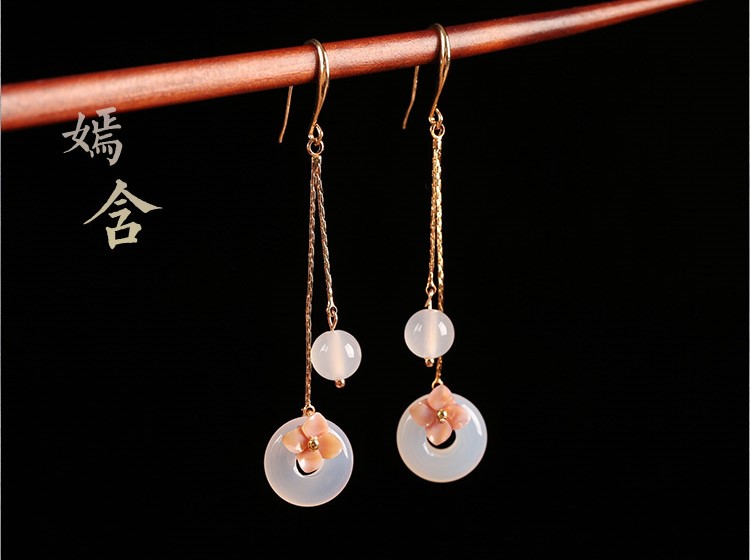 優(yōu)雅個(gè)性瑪瑙平安扣耳墜耳環(huán)，古風(fēng)長(zhǎng)款耳環(huán)