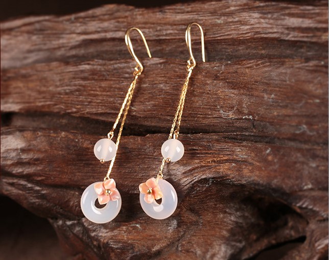 優(yōu)雅個(gè)性瑪瑙平安扣耳墜耳環(huán)，古風(fēng)長(zhǎng)款耳環(huán)