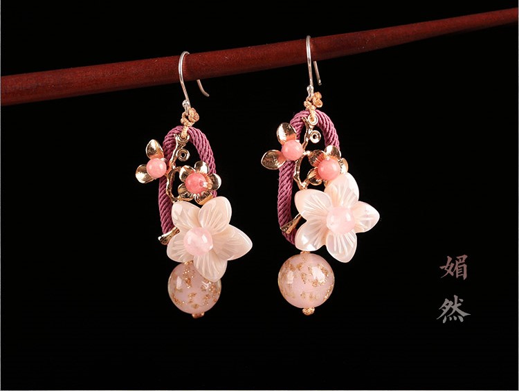 琉璃貝殼耳墜耳環(huán)，古風(fēng)嬌美耳環(huán)