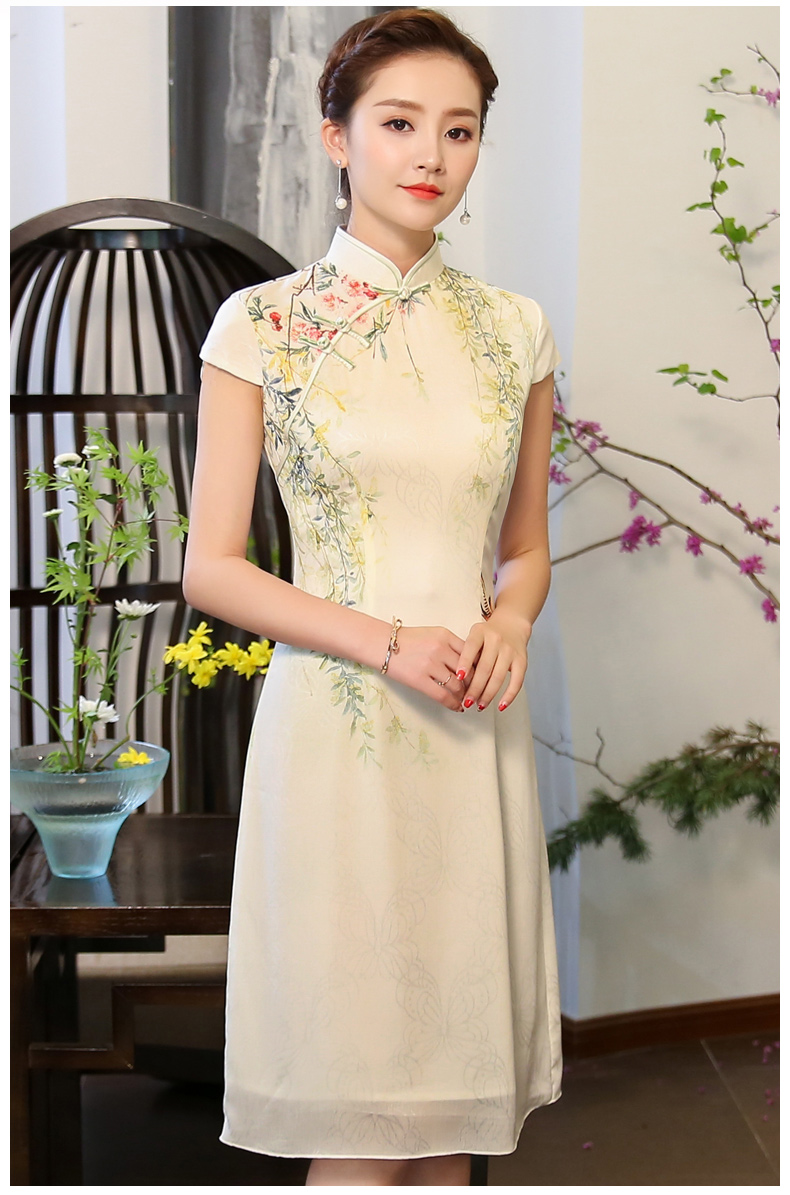 綠盈柳絲繡花旗袍，清新唯美旗袍裙