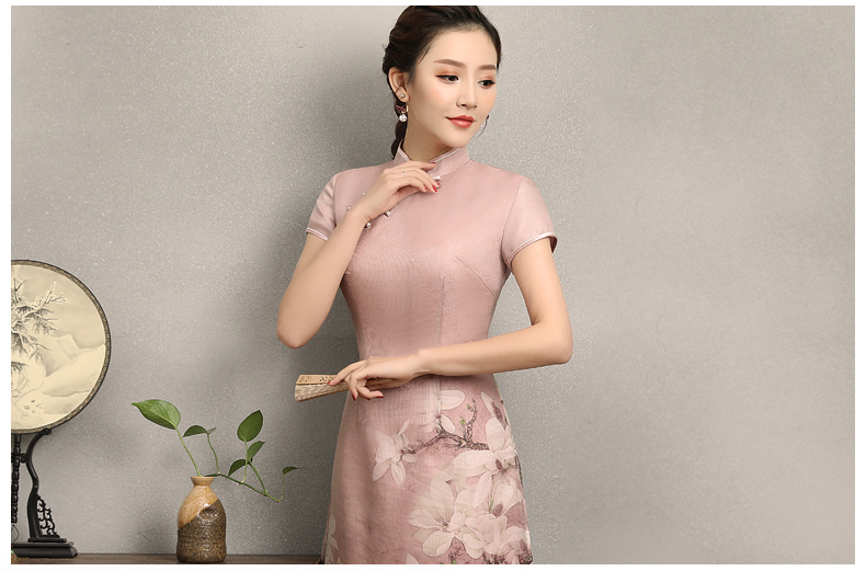 粉色玉蘭花旗袍，清新亮麗旗袍裙
