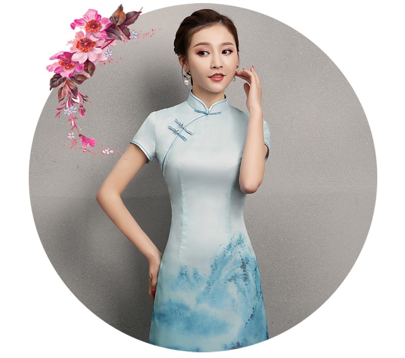 藍(lán)墨家佳樂文學(xué)旗袍，時尚中式旗袍裙