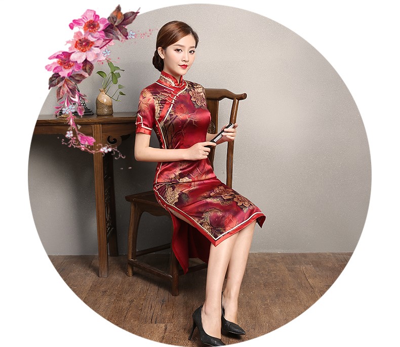 喜慶復(fù)古修身旗袍，時(shí)尚復(fù)古旗袍裙