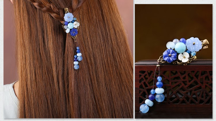 古風(fēng)藍色發(fā)夾，唯美優(yōu)雅頭飾